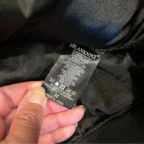 Blank NYC Black Bomber Jacket with Red and White Stripes - Size M - Picture 7 of 11